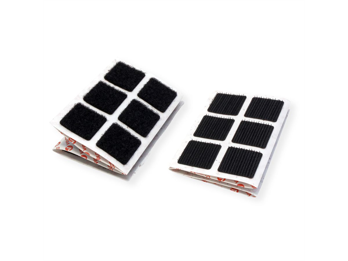 VELCRO® Klettquadrate Selbstklebend, Haken & Flausch 25mm x 25mm x 24 sets Schwarz