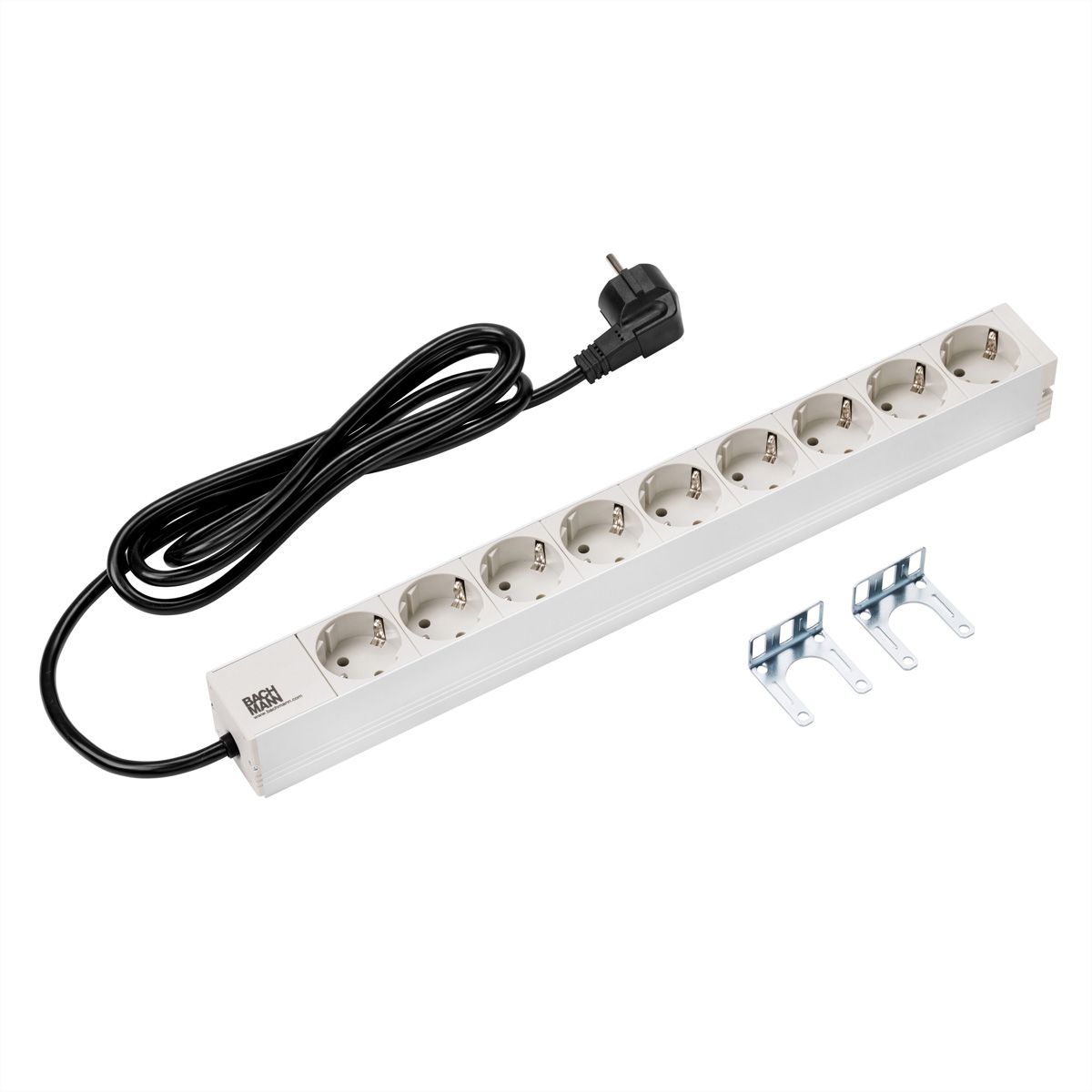 BACHMANN 19" Steckdosenleiste 9fach, ohne Schalter, silberfarben