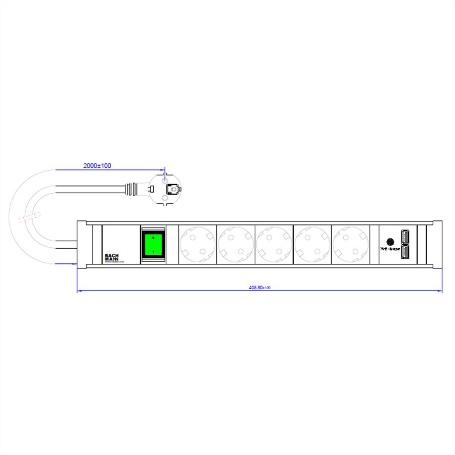 BACHMANN CONNECT LINE 5xSchutzkontakt, Schalter USB A&A 15W
