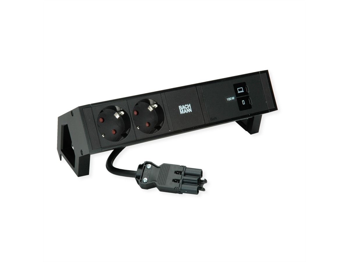 BACHMANN DESK2 2x CEE7/3, USB-C, USB-Charger 100W, GST18 0,2m