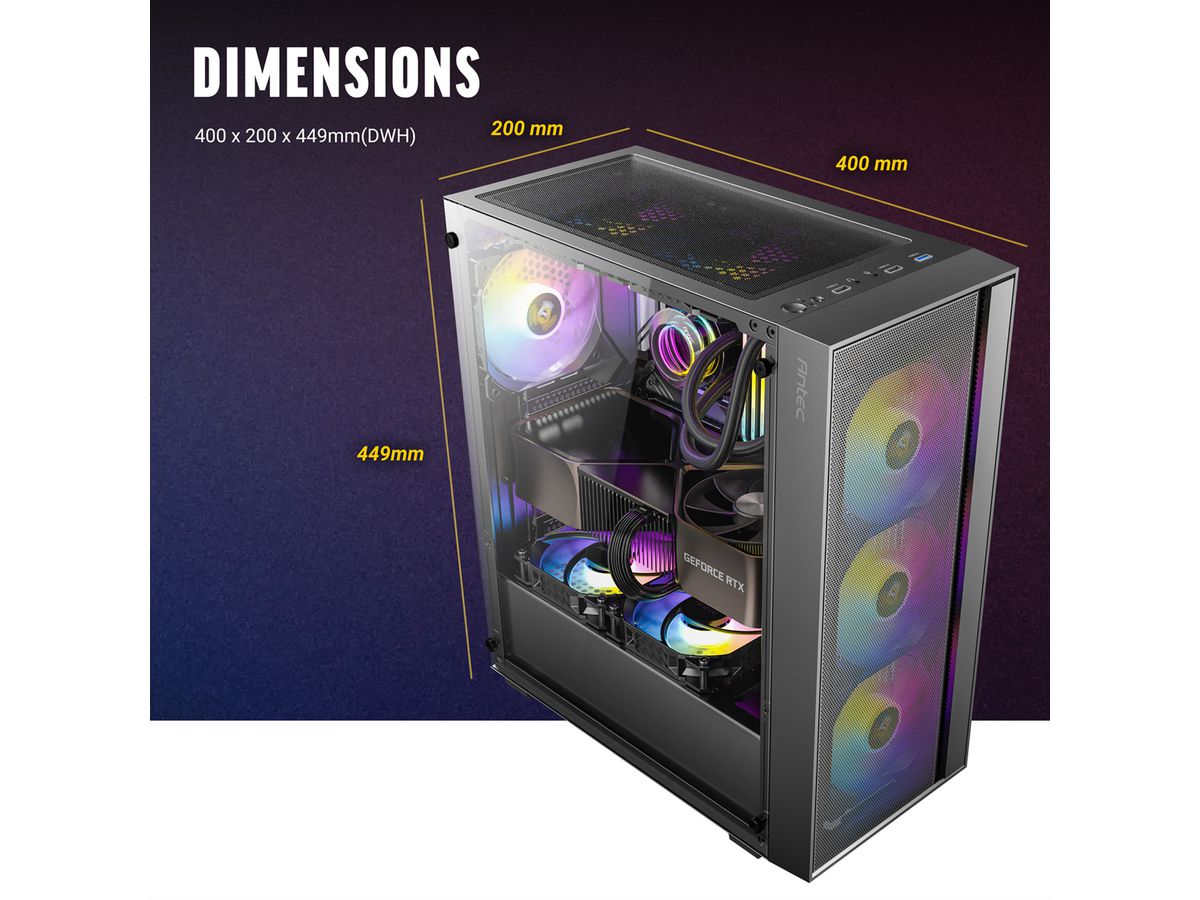 ANTEC AX65 ARGB PC Gehäuse Midi Tower Gaming ATX, schwarz