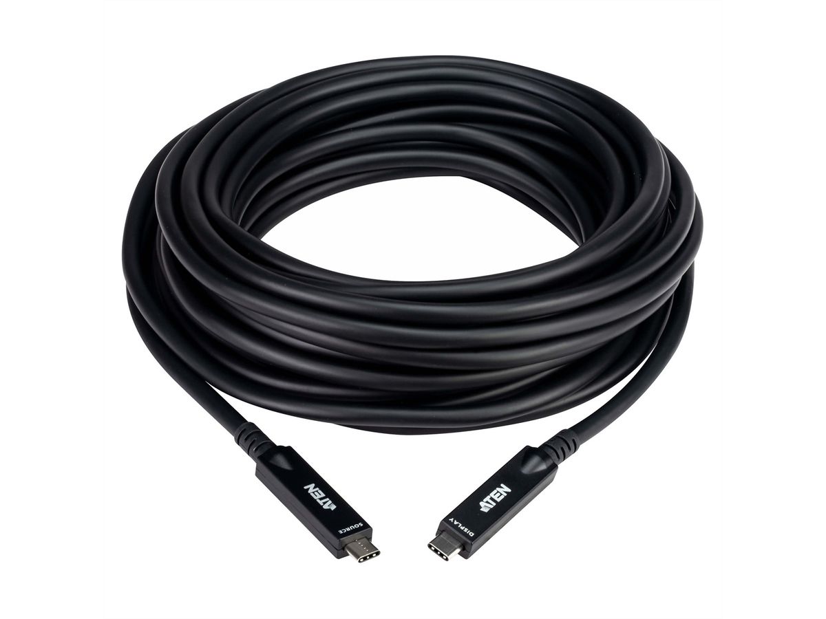 ATEN UE3410F aktives optisches Ultra HD-Kabel mit USB-C, schwarz, 10 m