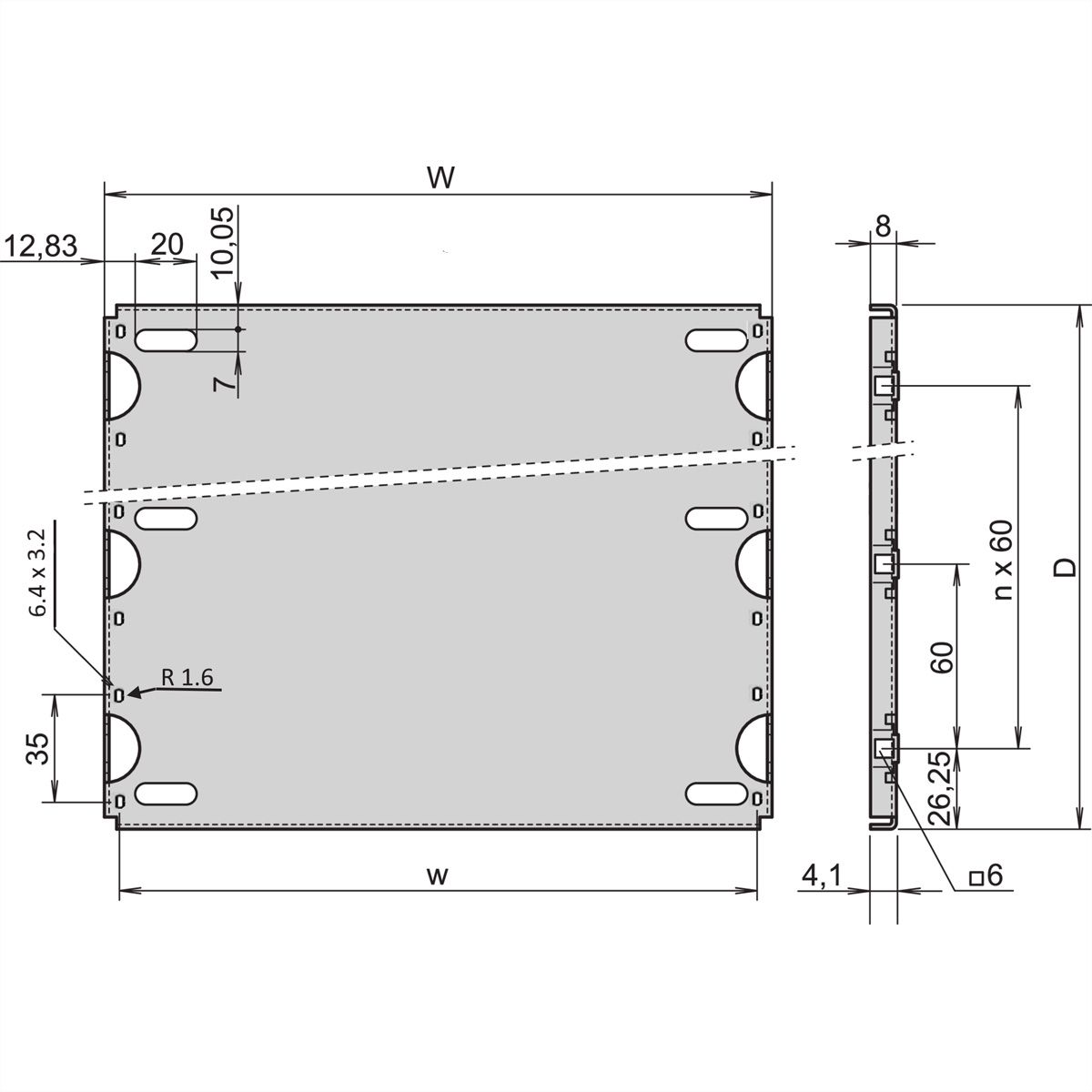 SCHROFF Montageplatte Standard - MONTAGEPLATTE 340T 28TE