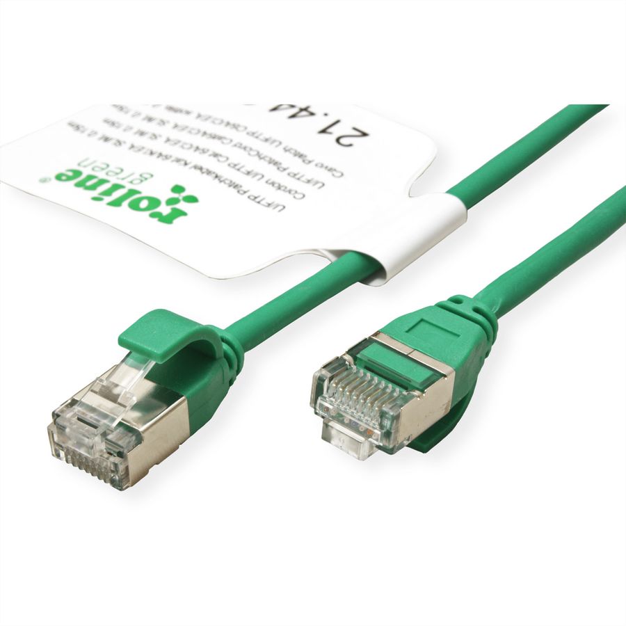 ROLINE GREEN U/FTP Patchkabel Cat.6A (Class EA), LSOH, slim, grün, 0,15 m