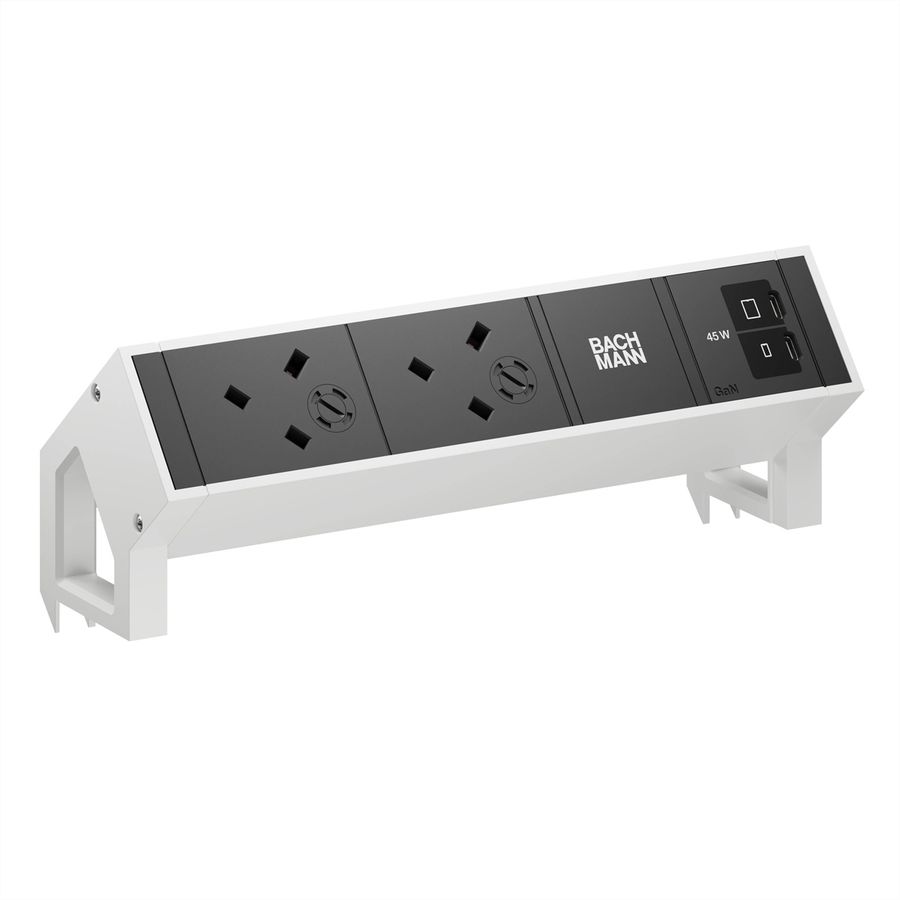 BACHMANN DESK2 2xUK 1xUSB C/C 45W, L=0,2m RAL9010