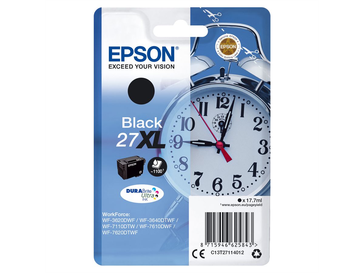 C13T27114010, 27XL, Tintenpatrone, schwarz, hohe Kapazität, für EPSON WorkForce WF-3640DTWF / 3620DWF / 7110DTW / 7610DWF / 7620DTWF