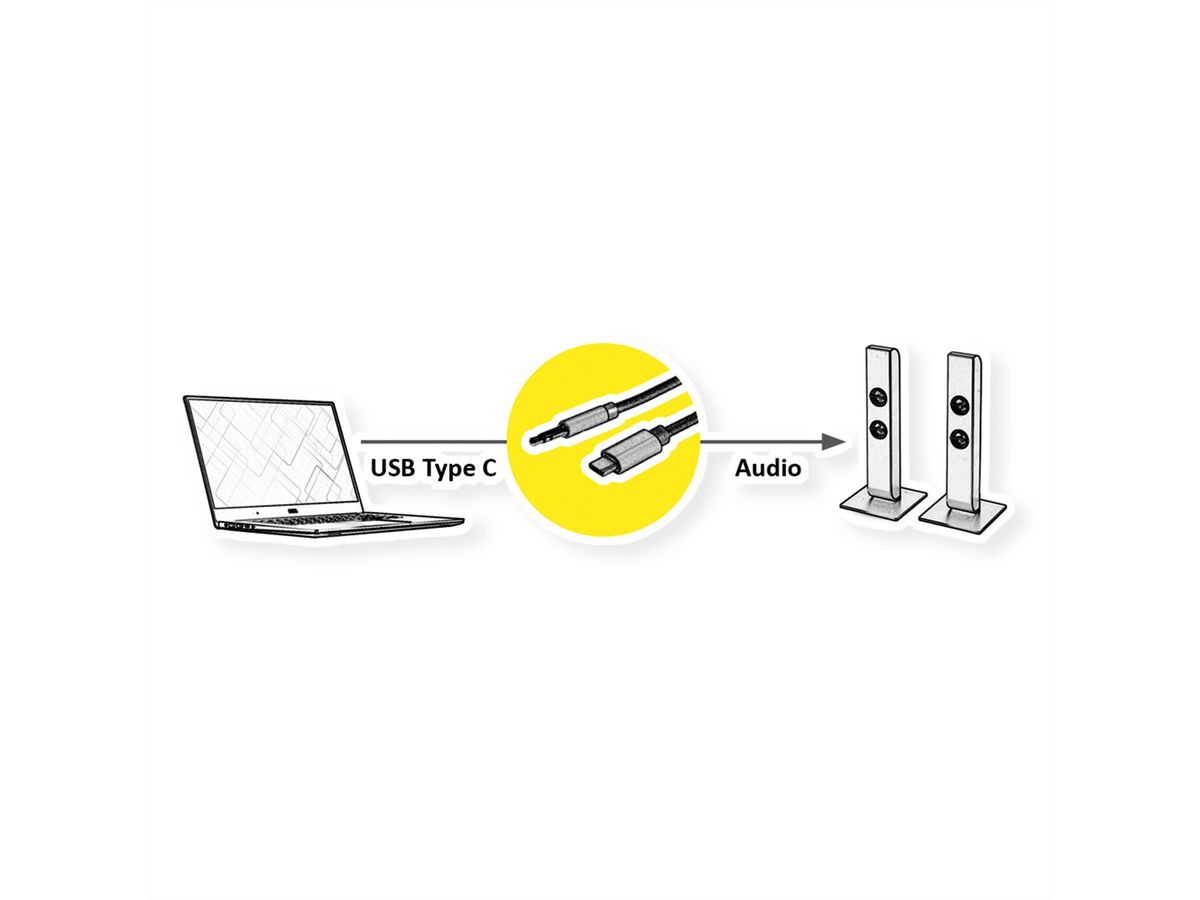 ROLINE Adapter Kabel USB Typ C - 3,5mm Audio, ST/ST, schwarz, 3 m