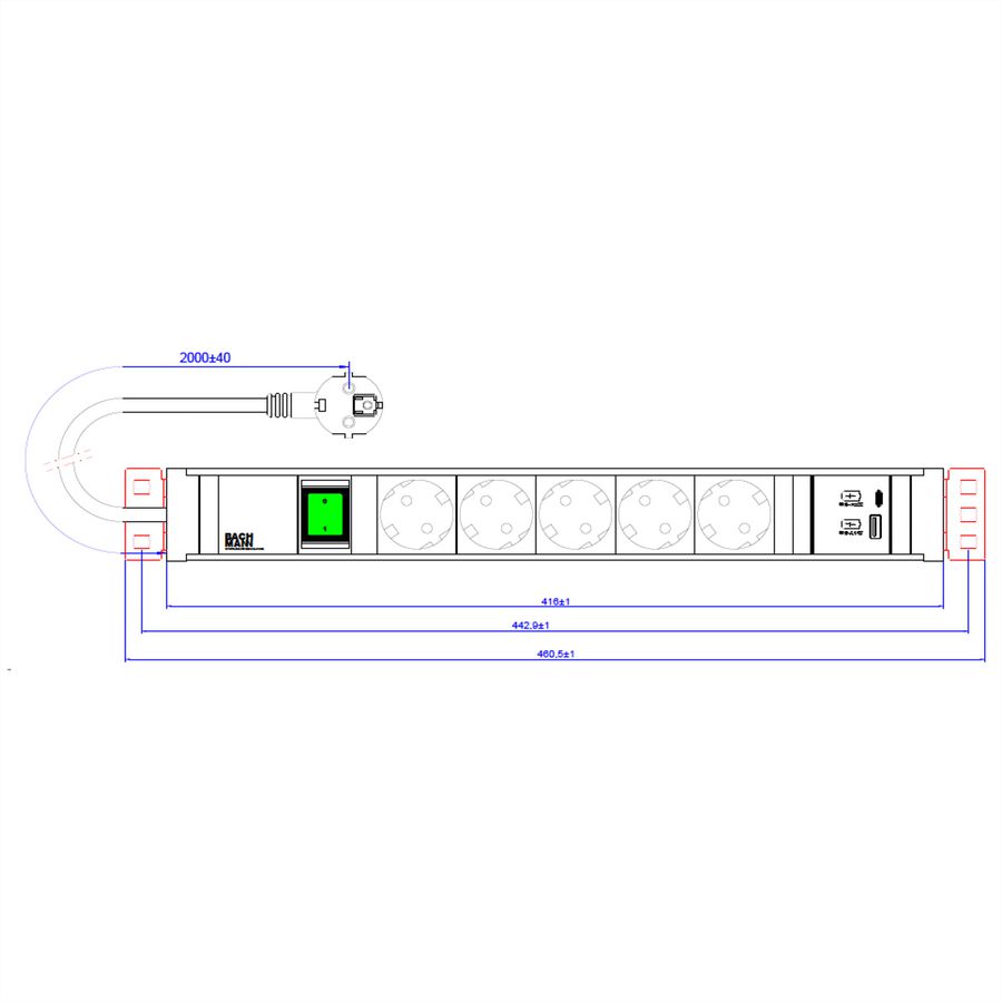BACHMANN CONNECT LINE 5xSchutzkontakt, Schalter USB A&C 22W, schwarz