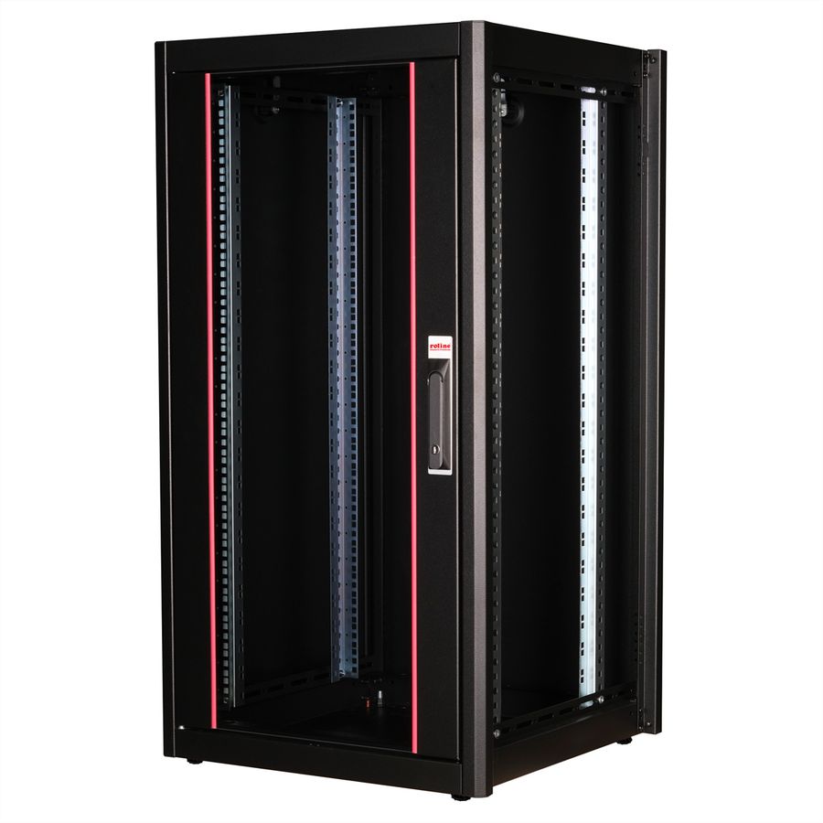 ROLINE 19-Zoll Netzwerkschrank Basic 22 HE, 600x600 BxT Glastür schwarz