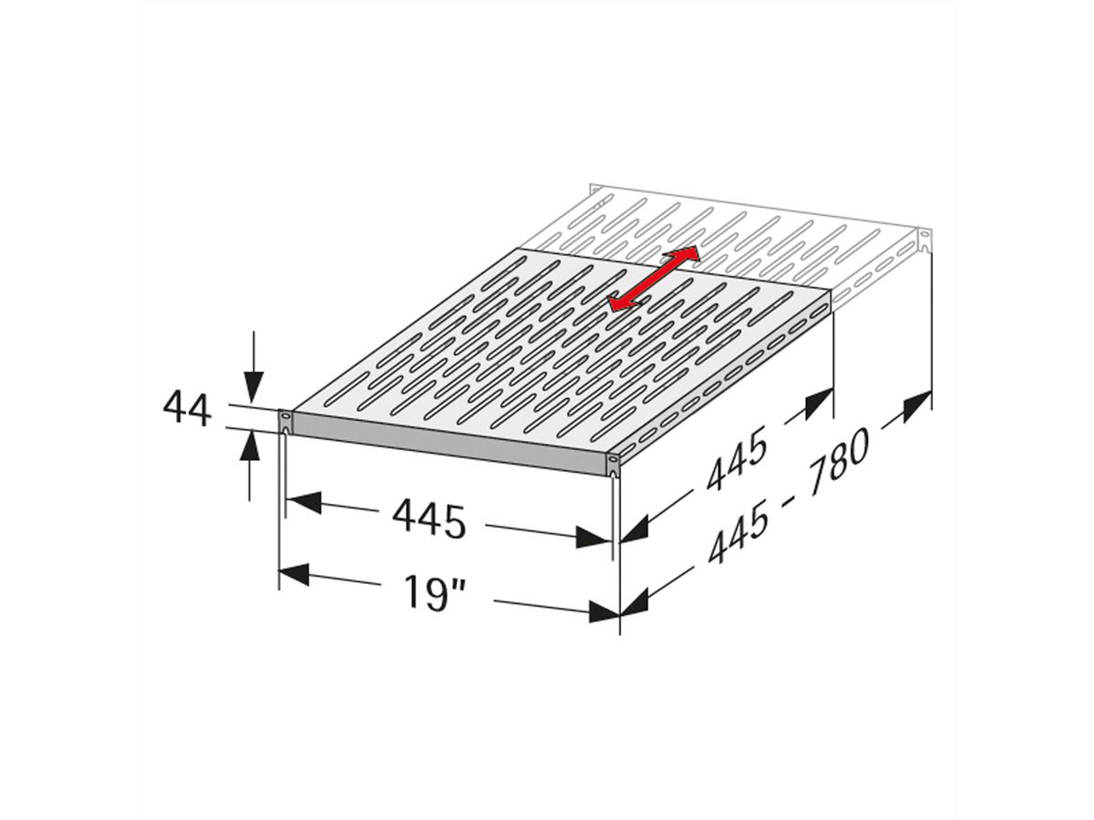 VARIplain 19"-Fachboden 1HE tiefenvariabel, grau