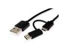 ROLINE USB 2.0 Sync- & Ladekabel Typ A - Typ C / Micro B, schwarz, 1 m