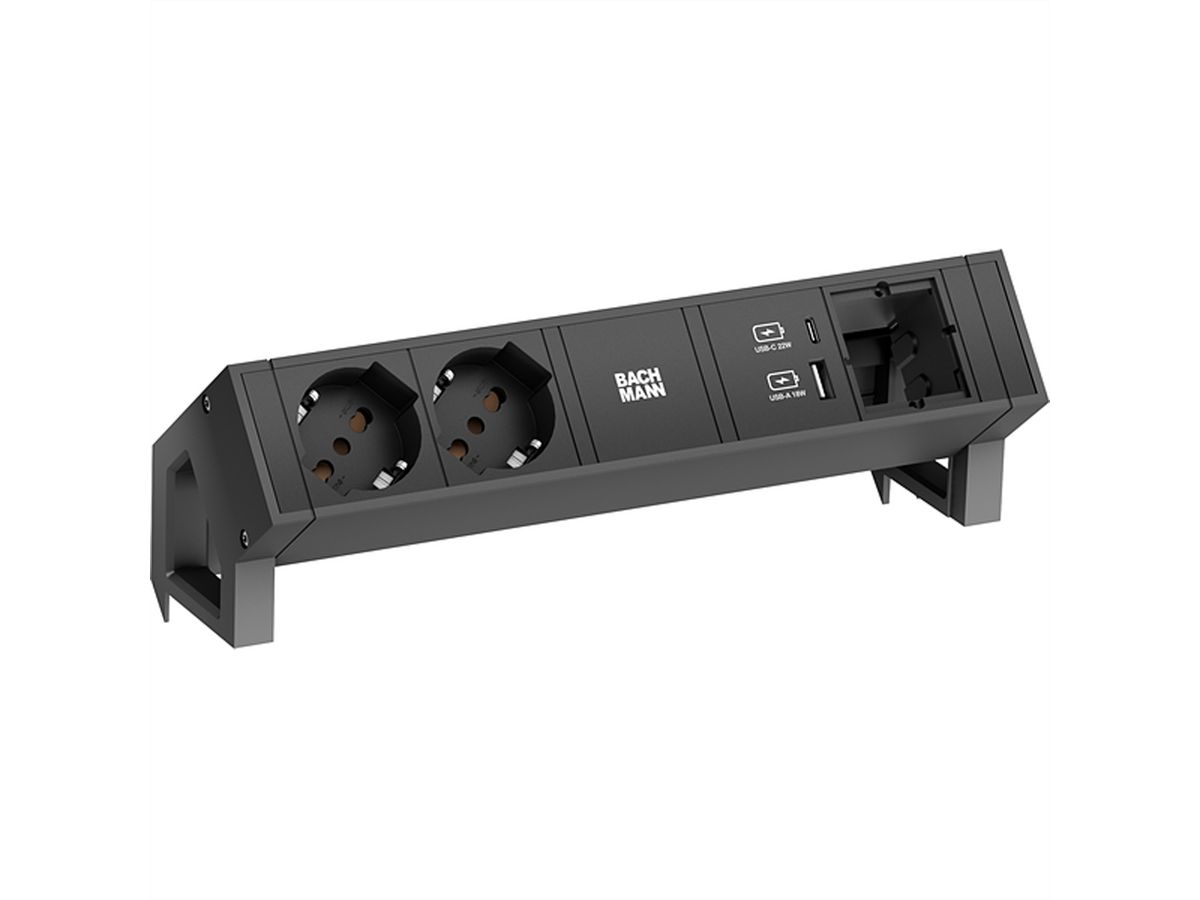 BACHMANN DESK2 2xP40 1xUSB A/C 22W 1xCM, 0,2m GST18 RAL9005 Italia