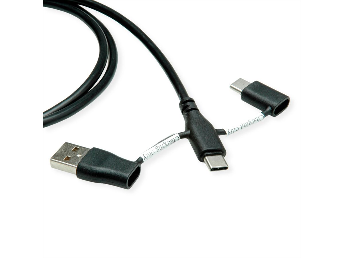 ROLINE USB 2.0 Kabel Typ C, ST/ST, mit Datenblockier-Adaptern Typ A+C, 1 m