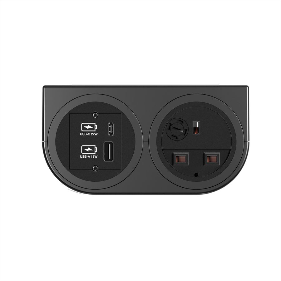BACHMANN PIX HOLDER DOUBLE, 1x UK, 1x USB A/C, ISV, schwarz, 0,2 m