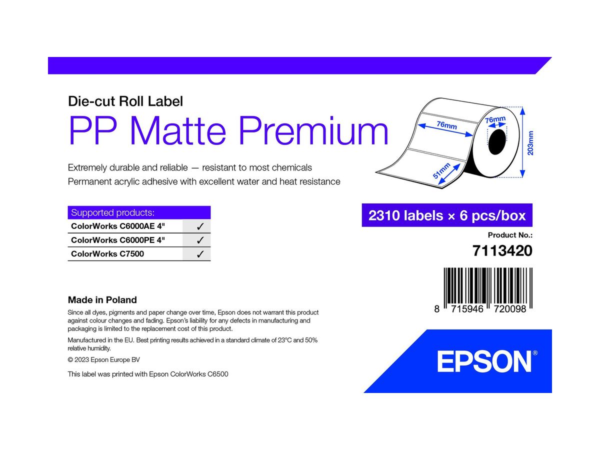 Epson 7113420 Druckeretikett Weiß Selbstklebendes Druckeretikett