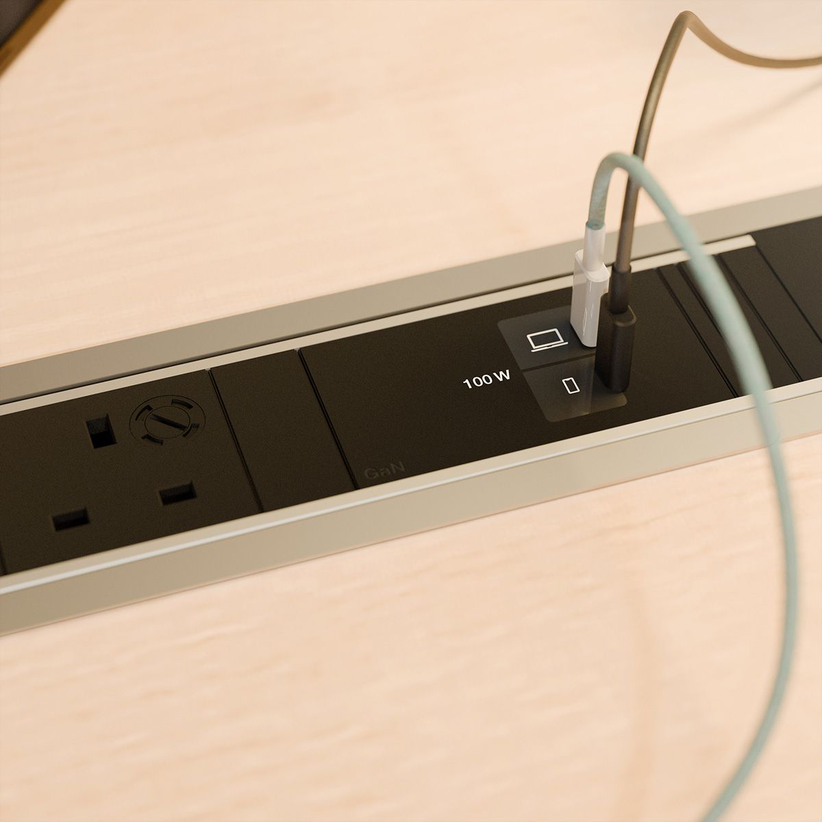 BACHMANN POWER FRAME 1xUK 45° 3,15A, 1xUSB 1xUSB C/C 100W L=0,2m