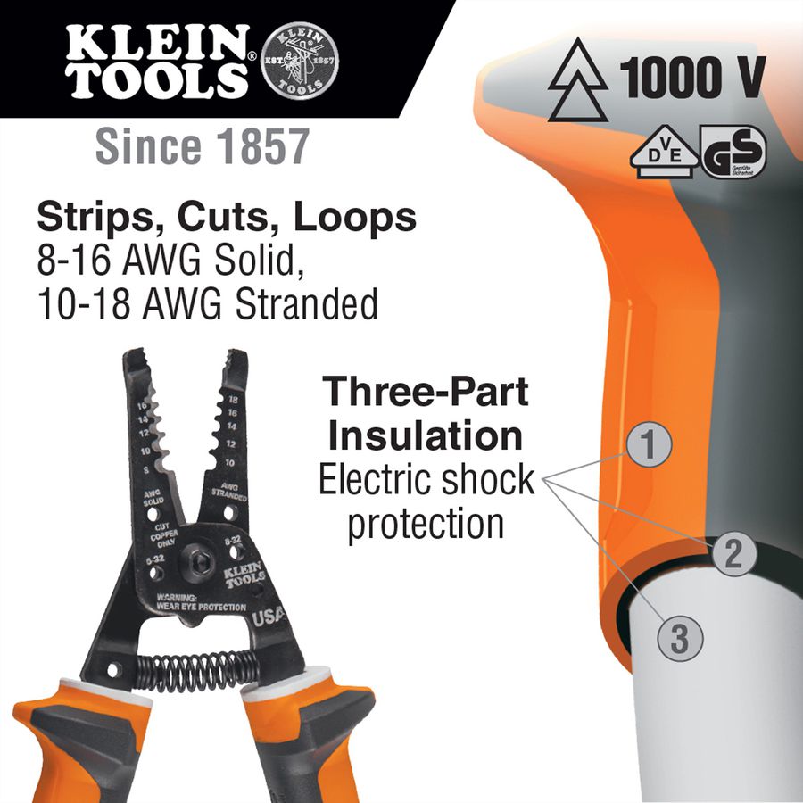 KLEIN TOOLS 11054EINS Isolierte Abisolierzange/Schneider