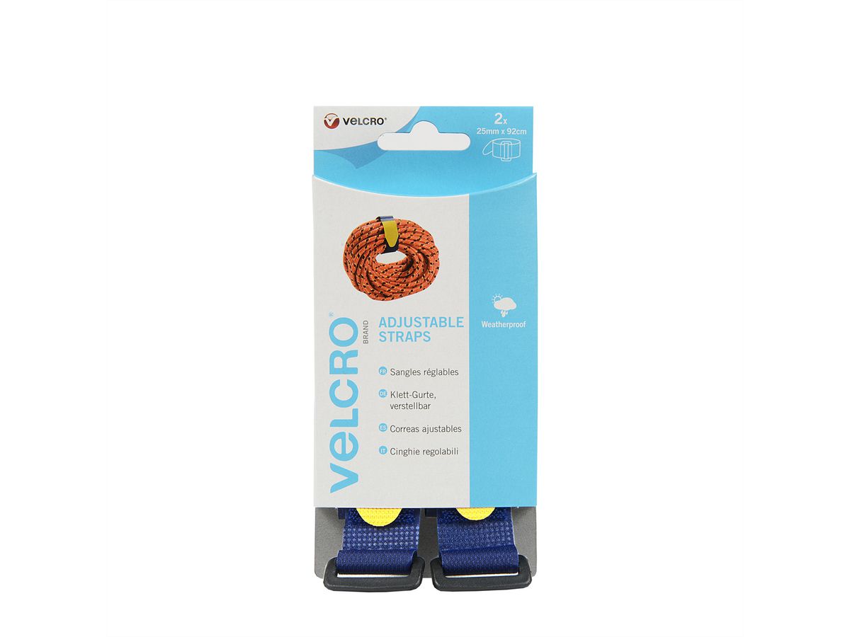 VELCRO® Verstellbarer Tragegurt mit Klettverschluss Everyday, Haken & Flausch Gurt 25mm x 92cm x 2 Blau