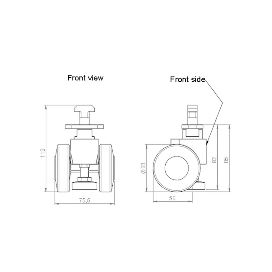 SCHROFF Lenkrollen mit integrierten Nivellierfüssen - LENKROLLEN DIAM 85 F. 400KG