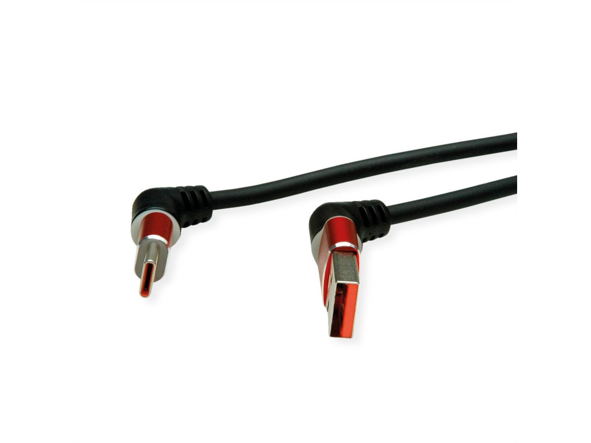 ROLINE USB 2.0 Kabel, Typ-C - Typ-A, ST/ST, 360° Rotation, schwarz / rot, 2 m
