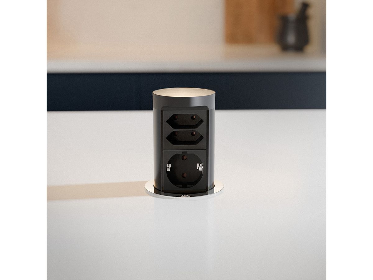 BACHMANN ELEVATOR2 1xCEE7/3 2xEuro, Edelstahl-Optik 2,0 m AEH