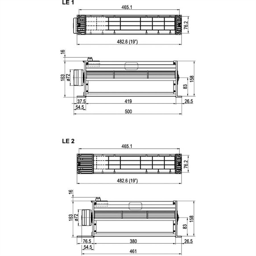 SCHROFF Drucklüfter 2 HE mit Tangentialgeblässe - 19"DRUCKLUEFTER LE1 230V