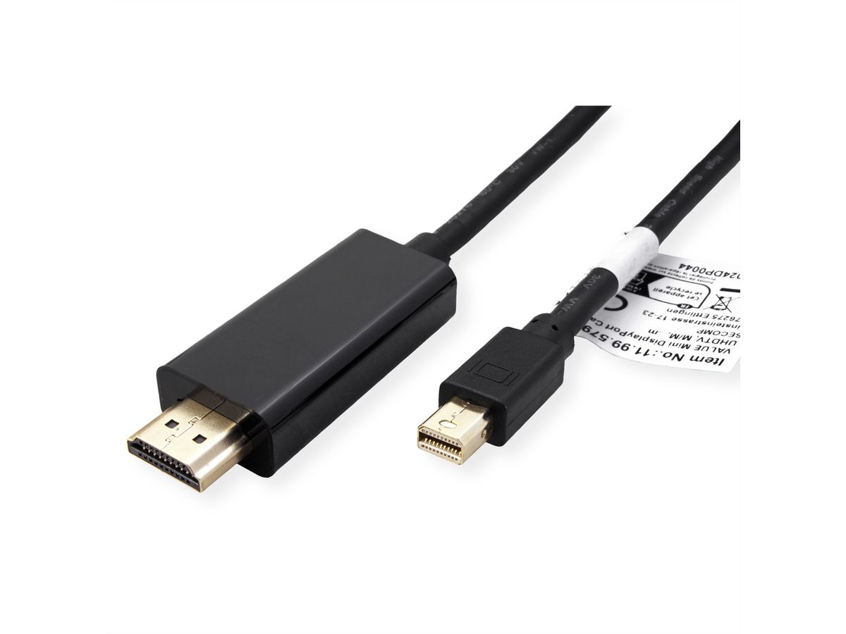 VALUE Mini DisplayPort Kabel, Mini DP-UHDTV, ST/ST, schwarz, 3 m