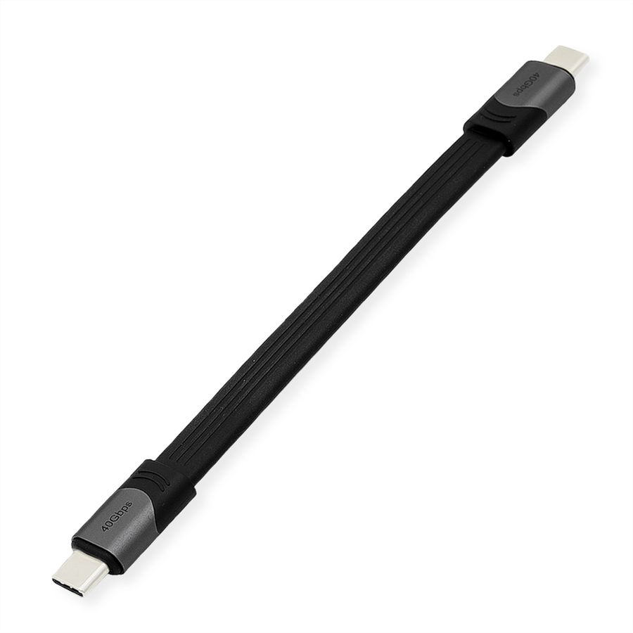ROLINE USB4 Gen3x2 Kabel, USB C-C, ST/ST, 8K UHD-2, 40Gbit/s, 100W, extra-flach, schwarz, 15 cm