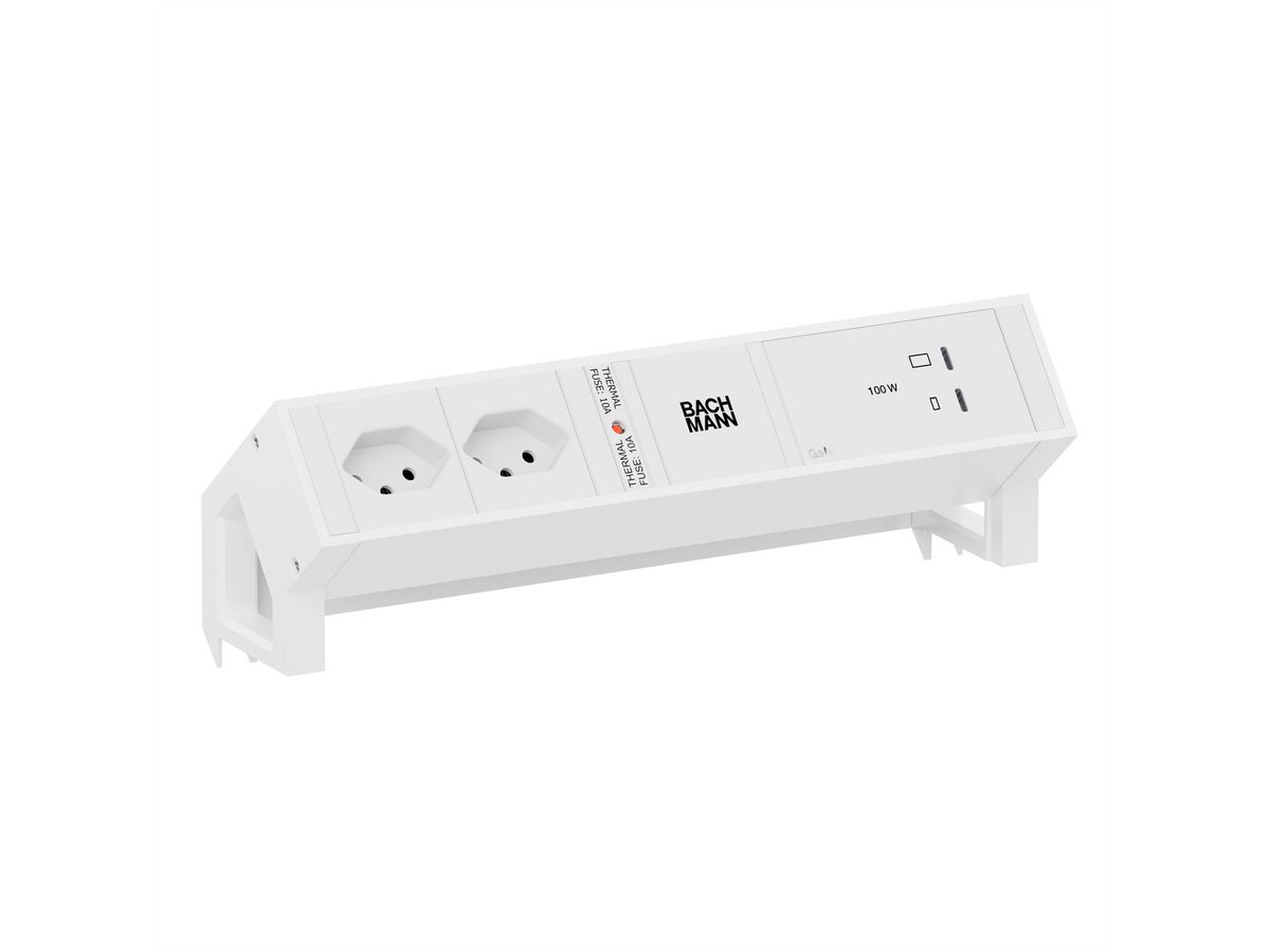 BACHMANN DESK2 white 2xCH 90°, 1xUSB C/C 100W L=0,2m RAL9010