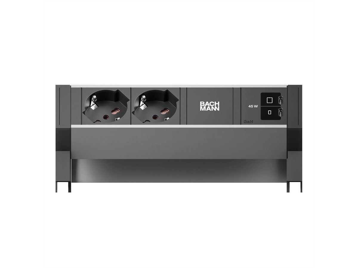 BACHMANN DESK2 ALU BLACK 2xP40, 1xUSB C/C 45W L=0,2m