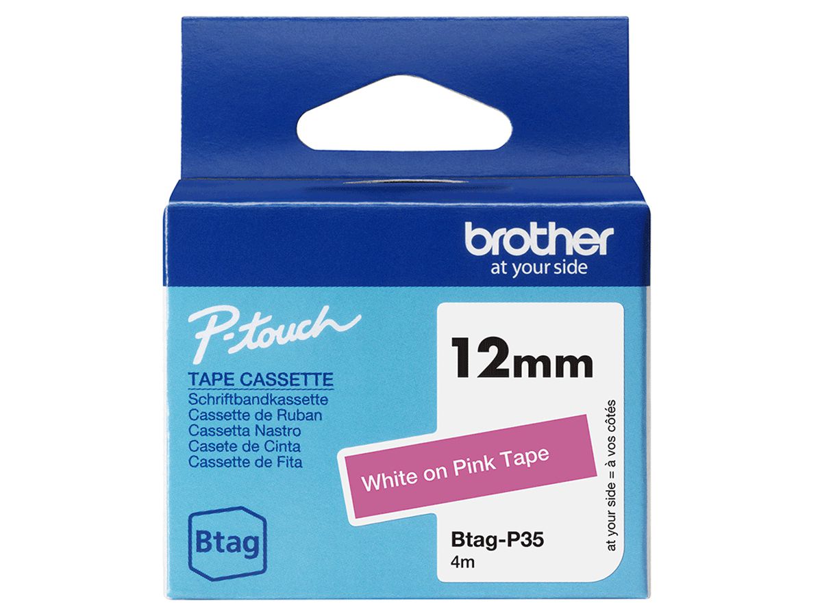 Brother BTAG-P35 Etiketten erstellendes Band Weiß auf Pink
