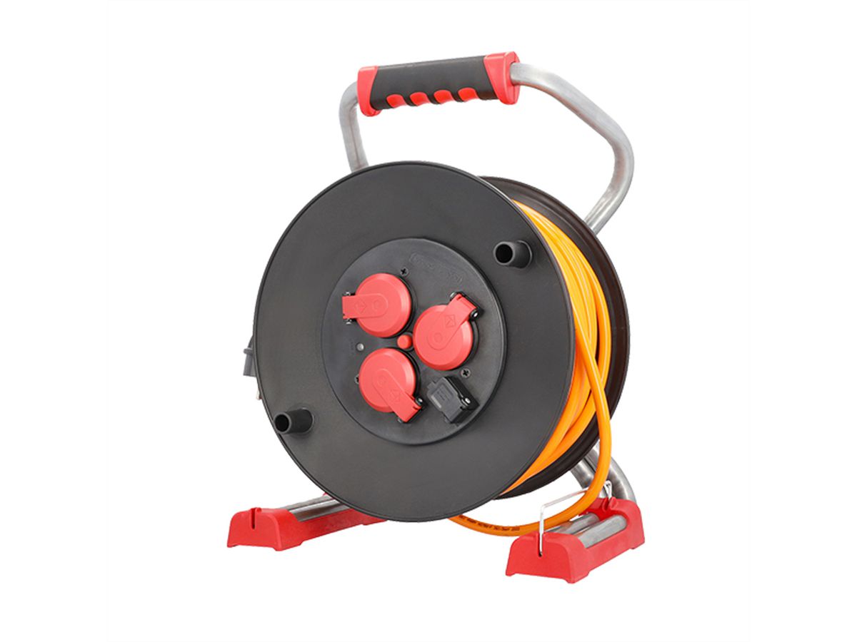 BACHMANN Profi-Kabeltrommel 3xCEE7/3 H07BQ-F 3G 2,5mm² 40,0m, 1x USB-A Charger 5V/1A