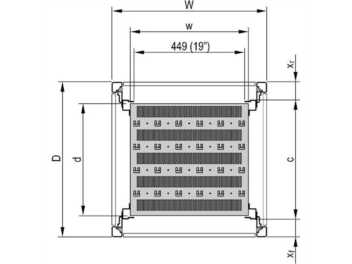 SCHROFF 19"-Fachboden, stationär, 75 kg - 19"FACHB.STAT.600B 500T 7021