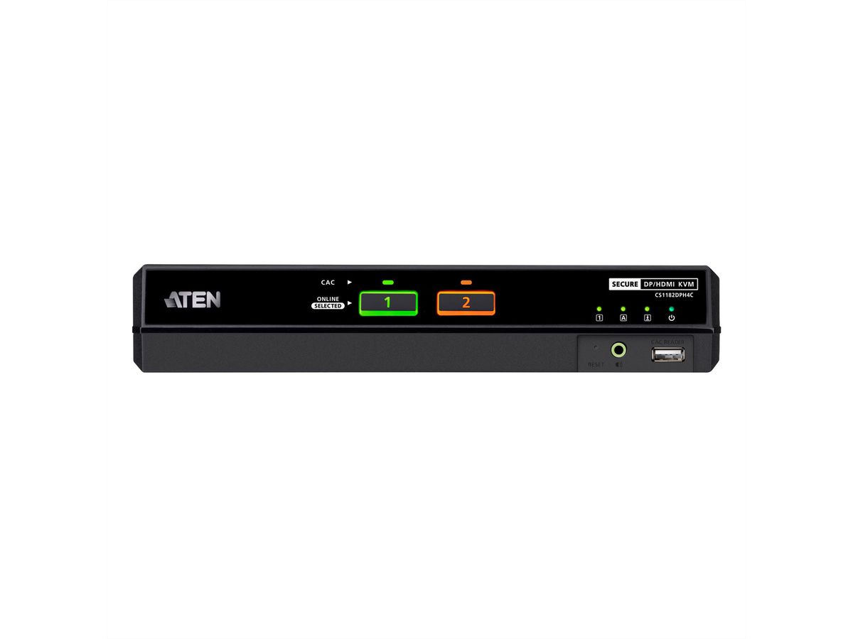 ATEN CS1182DPH4C 2-Port USB 5K DP/HDMI Universal Secure KVM Switch mit CAC, Single Display