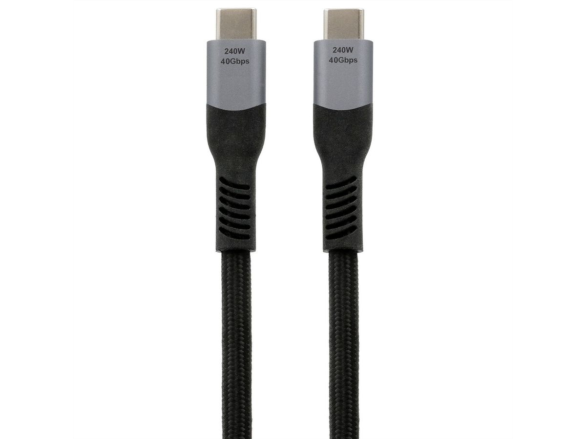 EXSYS EX-K1598-2.0 USB4.0 Kabel USB-C Stecker 2m 40Gbit/s 5A 240W schwarz Gewebe, 40Gbit/s, 240W, schwarz, 2 m