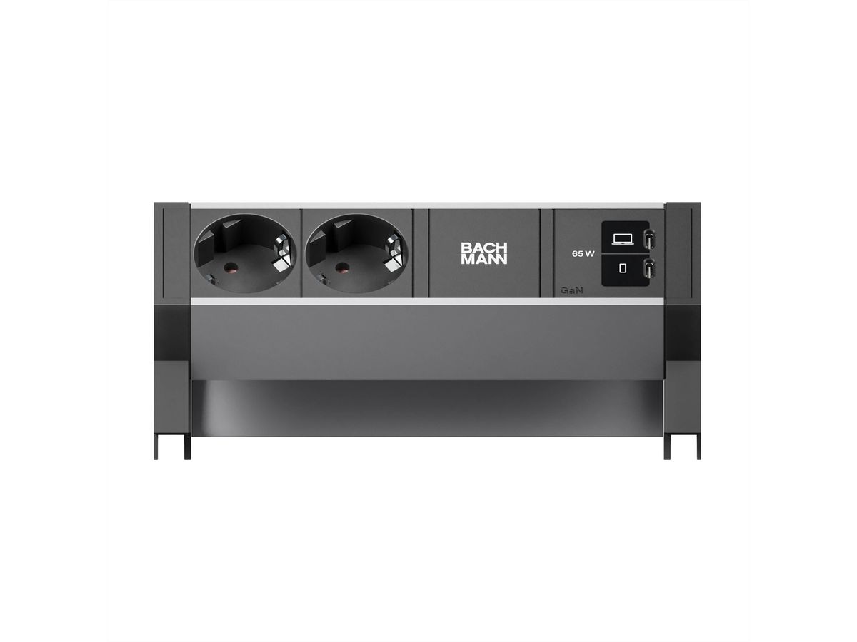 BACHMANN DESK2 ALU BLACK 2xCEE7/3, 1xUSB C/C 65W L=0,2m