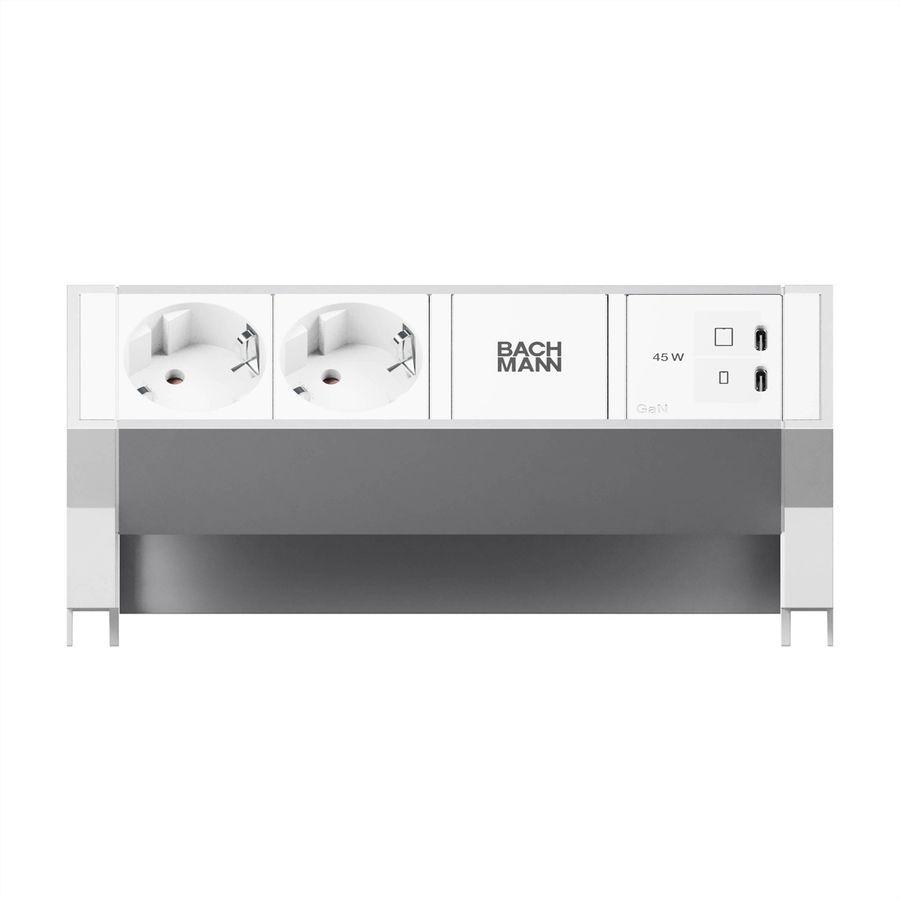 BACHMANN DESK2 ALU WHITE 2xCEE7/3, 1xUSB C/C 45W L=0,2m RAL9010