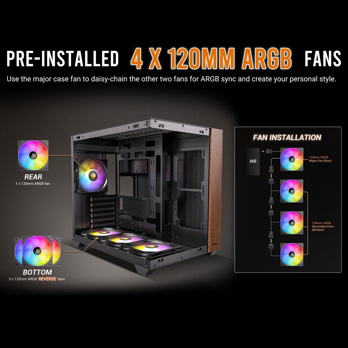 ANTEC CX800 ARGB_B PC Gehäuse Midi Tower Wood ATX