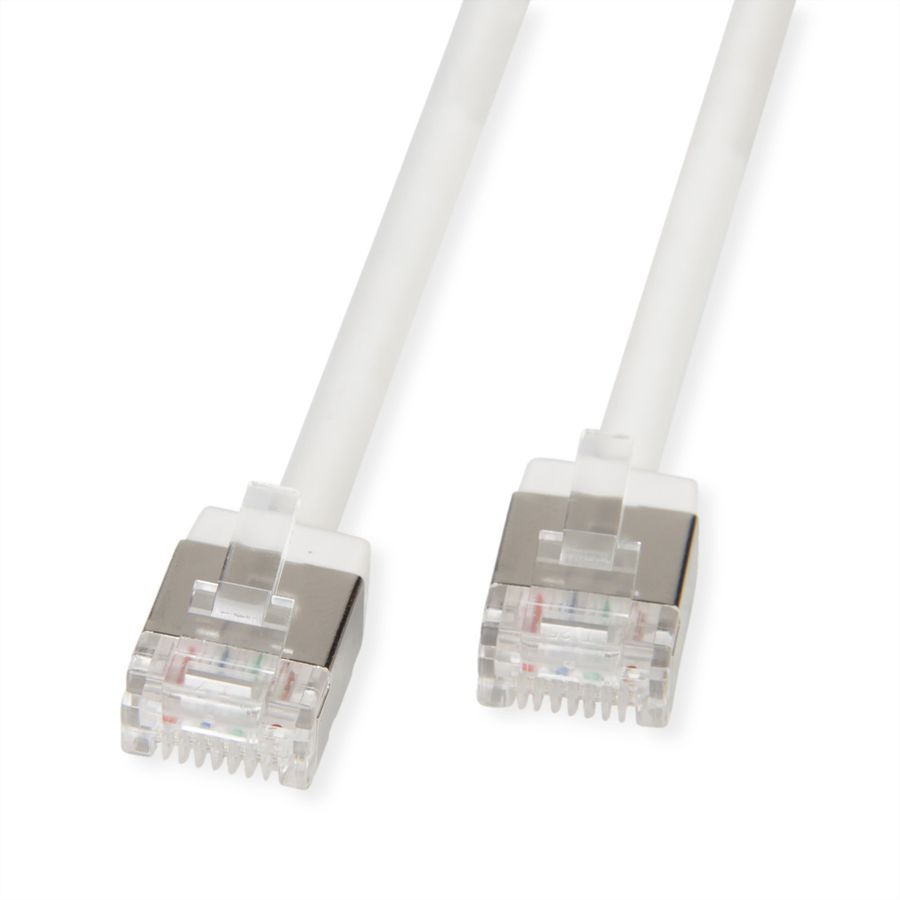 ROLINE U/FTP DataCenter Patchkabel Cat.6A (Class EA), LSOH, slim, extra kurzer Stecker, weiß, 2 m