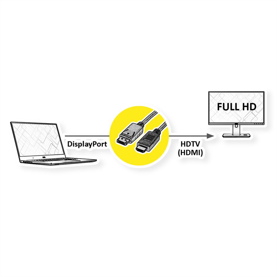 ROLINE DisplayPort Kabel DP - HDTV, ST/ST, schwarz, 2 m