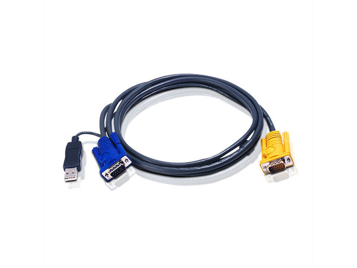 ATEN 2L-5202UP KVM-Kabel VGA USB (mit eingebautem PS/2-USB-Konverter), schwarz, 1,8 m