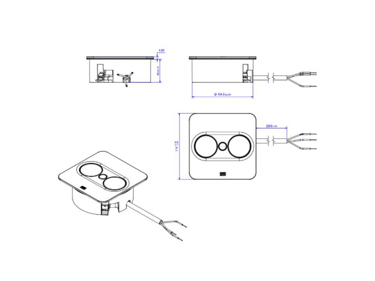 BACHMANN TWIST 2 1xCEE7/3 1xUSB A/C 22W 2,0m AEH RAL9005 30GE eckig