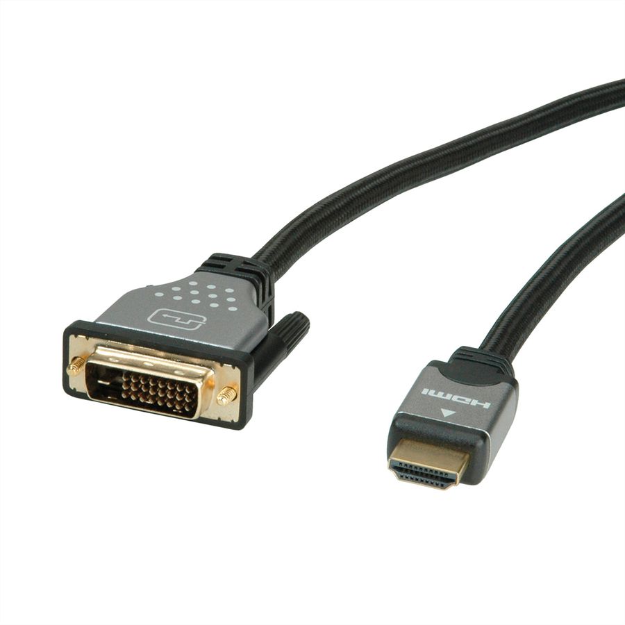 ROLINE Monitorkabel DVI (24+1) - HDMI, ST/ST, schwarz / silber, 1,5 m