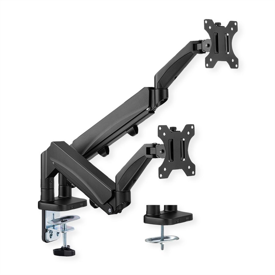 VALUE LCD-Doppelarm, Tischmontage, Platzsparend, Springfeder, 6 Gelenke, 17-32 Zoll, bis 2x 9 kg