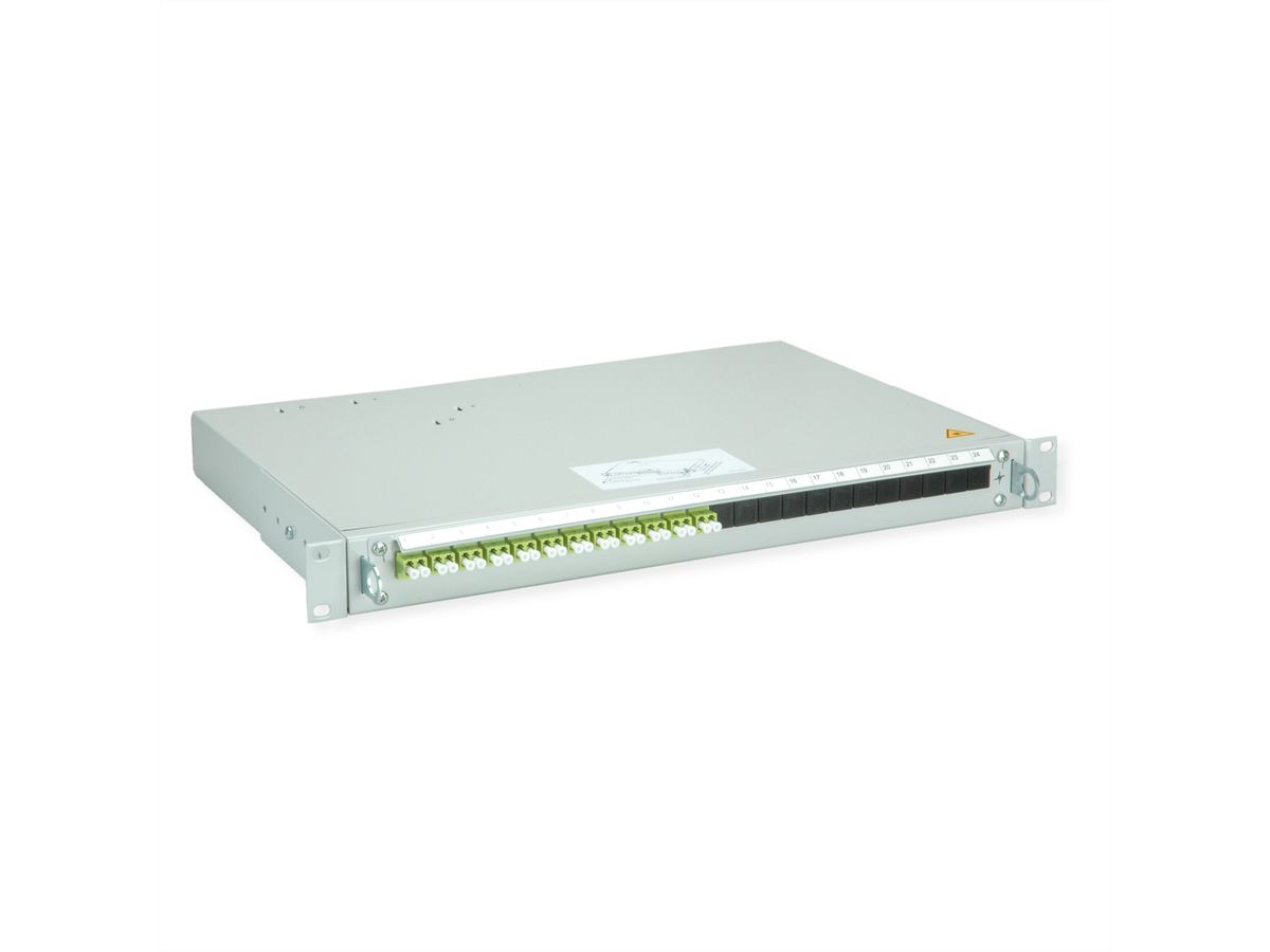 TELEGÄRTNER PROFI V LWL-Panel mit Kupplungen & Pigtails, 12x LC Duplex, lindgrün, OM5, Grade B