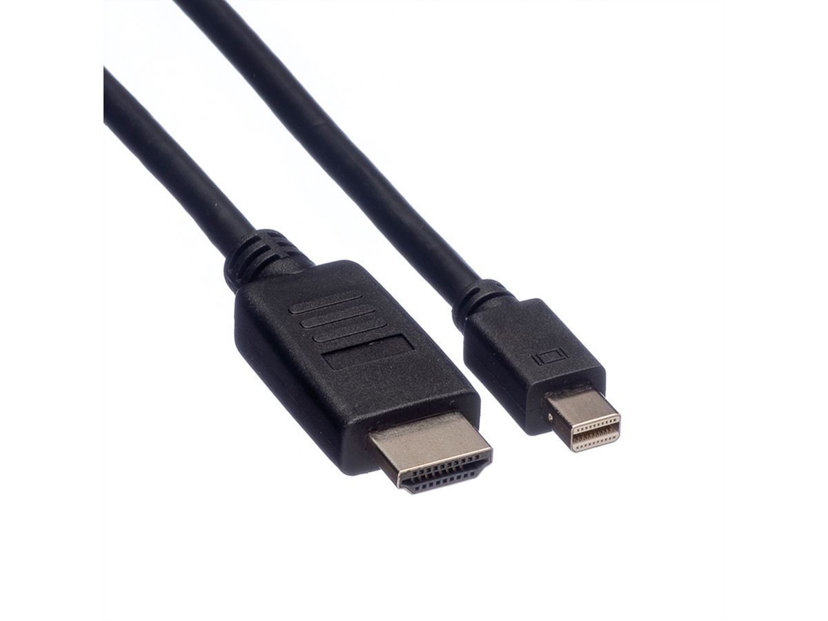 ROLINE Mini DisplayPort Kabel, Mini DP-HDTV, ST/ST, schwarz, 2 m