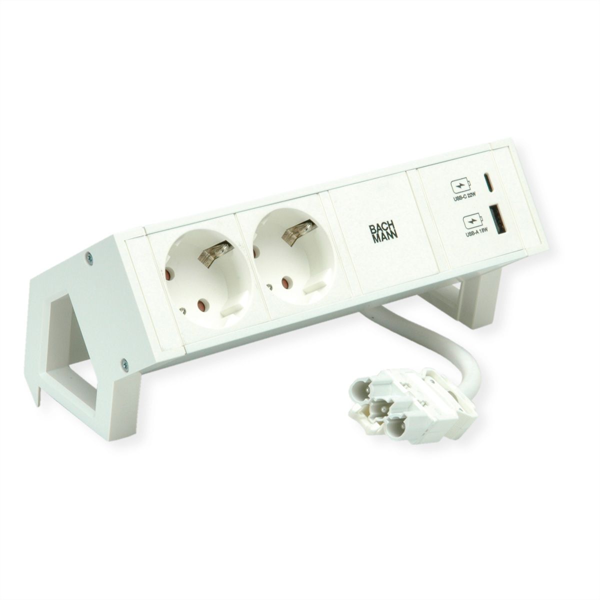 BACHMANN DESK2 ALU WHITE 2x Schutzkontakt, USB Charger 22W A&C, 0,2m GST18