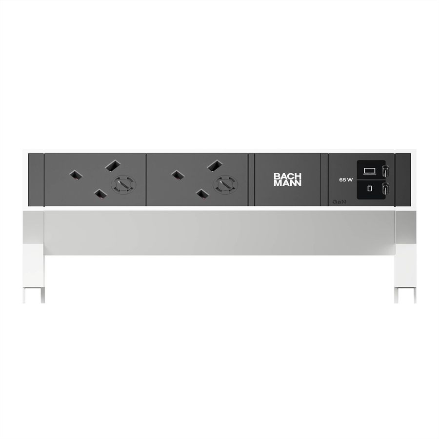 BACHMANN DESK2 2xUK 1xUSB C/C 65W, L=0,2m RAL9010