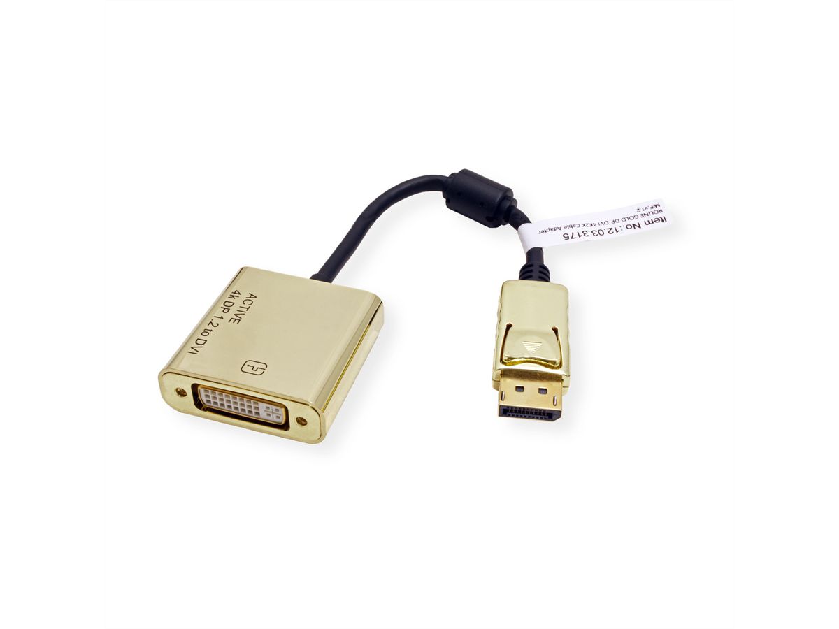 ROLINE GOLD 4K DisplayPort-DVI Adapter, Aktiv, v1.2, DP ST - DVI BU