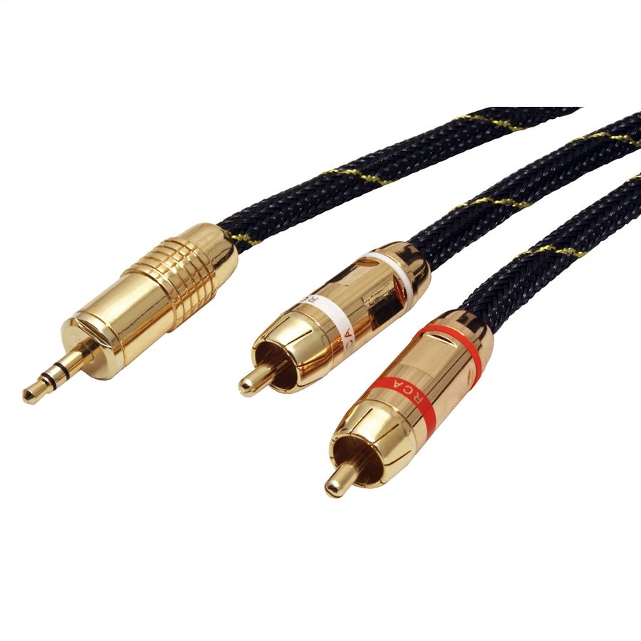 ROLINE GOLD Audio-Verbindungskabel, 3,5mm Stereo - 2x Cinch, ST/ST, 2,5 m